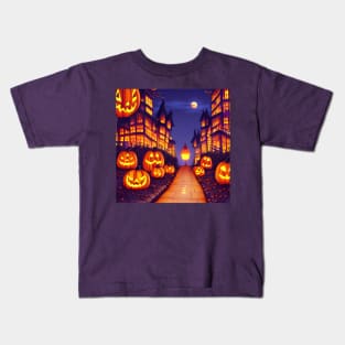 Different Types of Halloween Pumpkin Faces in the Horror Town Kids T-Shirt